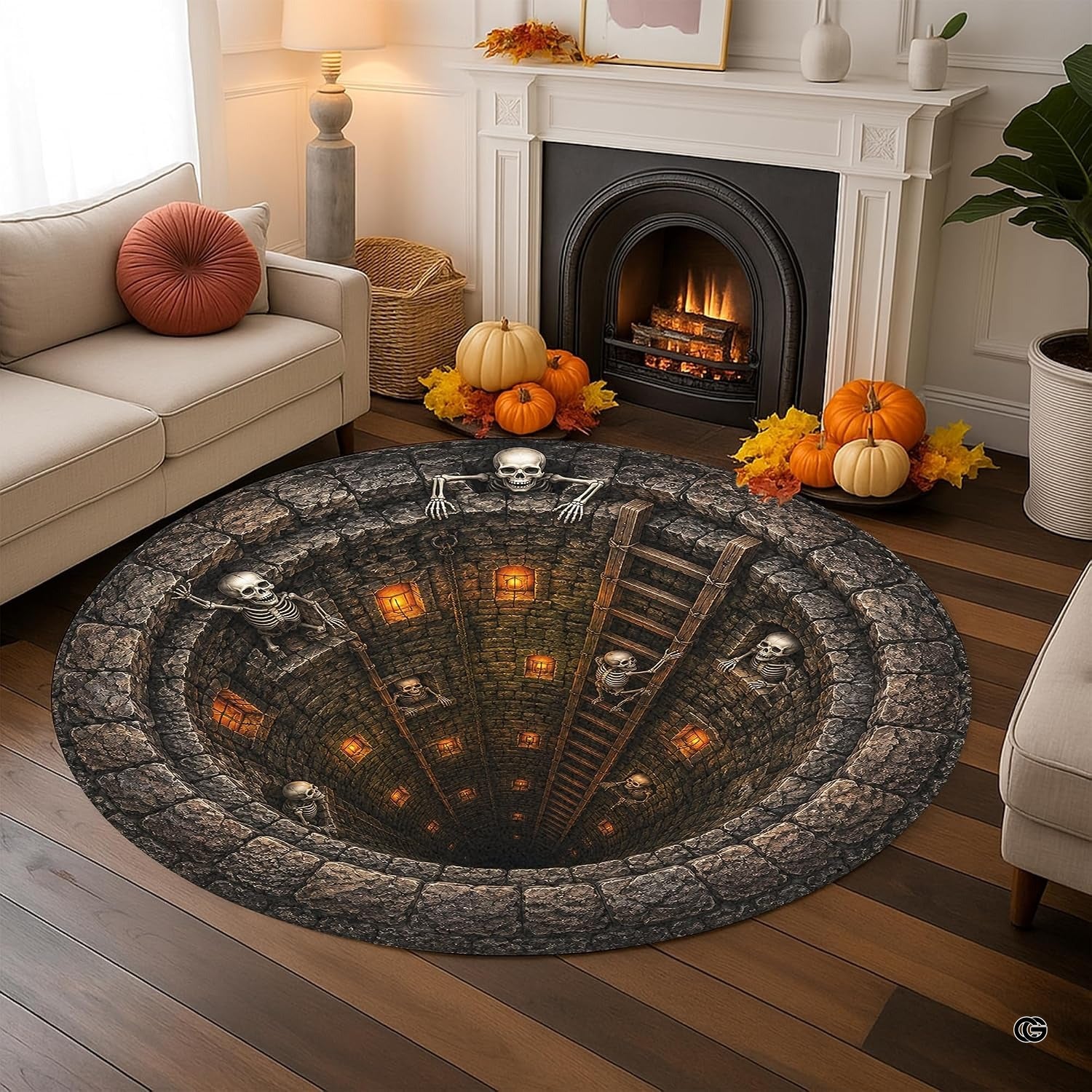 Custom Halloween 3D Optical Illusion Round Rug Skeleton Horror Area Rug (1, #13)