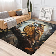Horned owl woodland area rug styled on hardwood flooring near couch. - thumbnail image 4 of 8