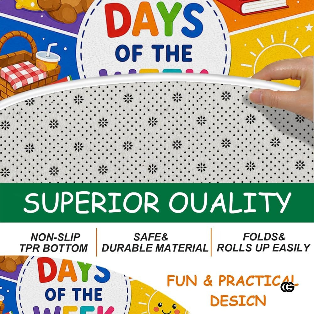 Wheel of Feelings and Emotions Round Rug, Educational Mental Health Rug for Classroom, Educational Animal Shape School Mat, Back to School Gift (Days of Week)