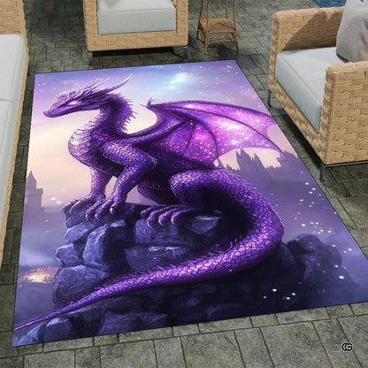 Lounge floor display with mythical dragon glow area rug accentuating room decor. - thumbnail image 7 of 7