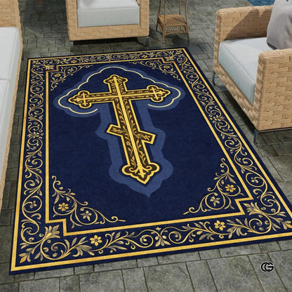 Personalized Orthodox Christian Area Rug, Custom Eastern Orthodox Russian Greek Byzantine Non-Slip Rug for Women Men, IC XC Nika Cross Mat for Living Room, Bedroom, Church Decor (D4)