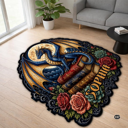 Custom Dragon Shaped Area Rug, Personalized Library Western Dragon Shaped Floor Mat Book Rug, Non-Slip Reading Room Carpet for Living Room, Bedroom, Dorm, Kids Room, Fans Lover (D7)