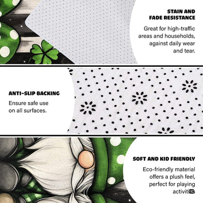 Non-slip rubber backing and bound edge stitching on shamrock gnome floor rug - thumbnail image 4 of 8