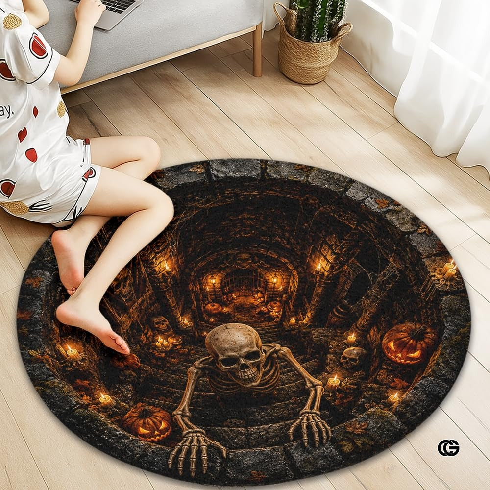Personalized Halloween 3D Optical Illusion Ghost Round Rug (A09)