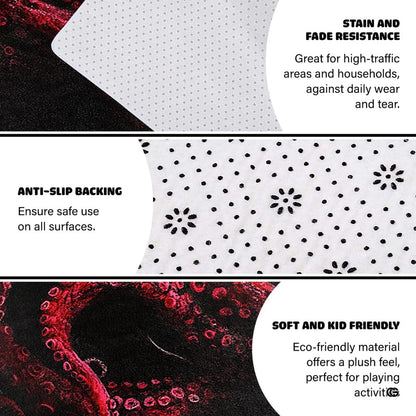 Crimson octopus floor carpet displayed in cozy living room interior - thumbnail image 6 of 7
