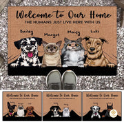 Personalized Dog Welcome Doormat for Front Door and Entryway - 4 Pets