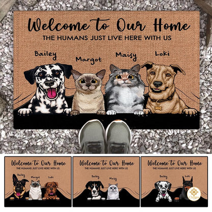 Personalized Dog Welcome Doormat for Front Door and Entryway - 4 Pets