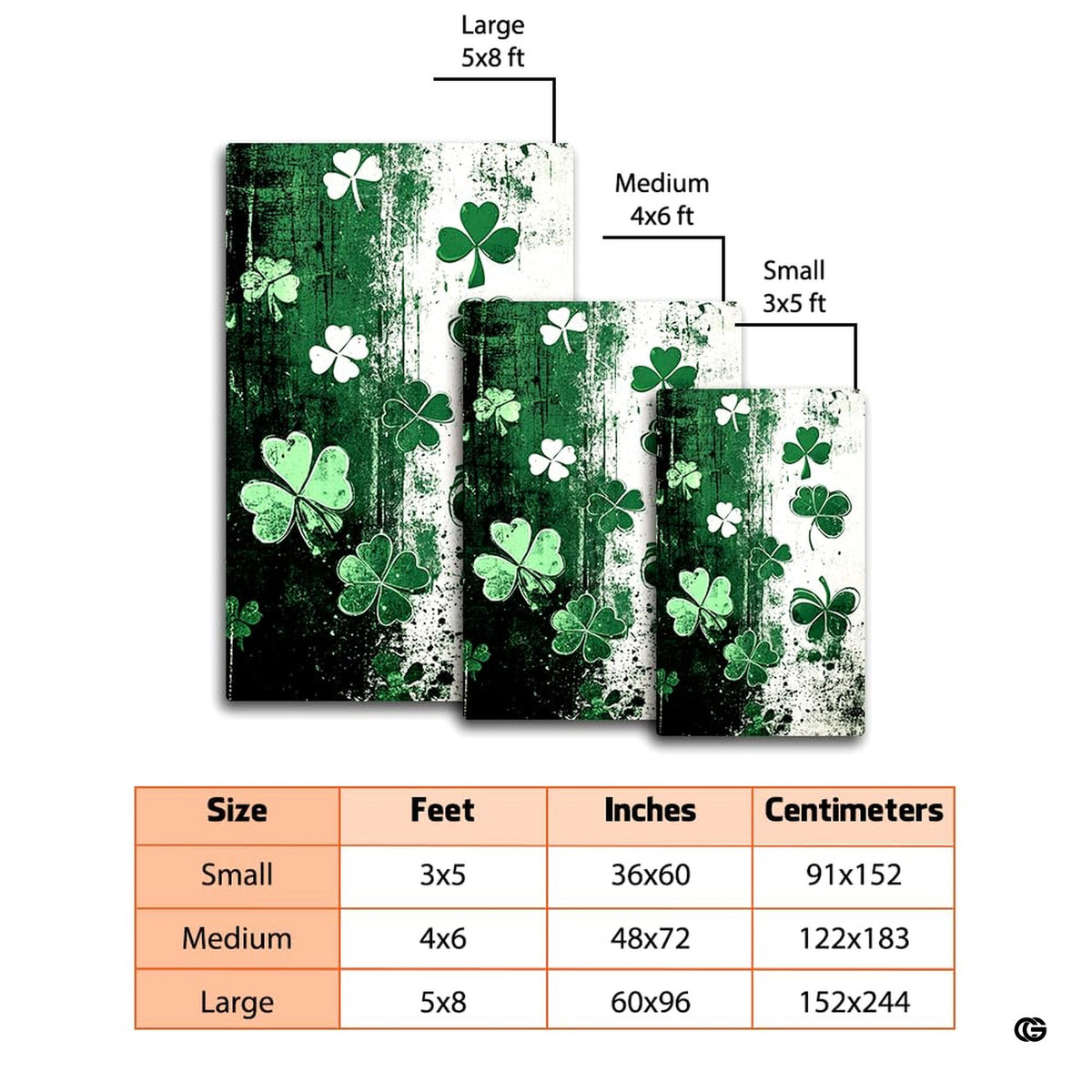 Overhead display of shamrock area rug showcasing distressed textures, paint splatter effects, and botanical motifs. - image 2 of 8