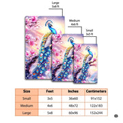Floor mockup highlighting the sunset peacock rug beside sofa furnishings - thumbnail image 2 of 8