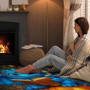 Cute blue baby dragon reading a book seated atop a glowing Halloween pumpkin surrounded by autumn leaves area rug. - thumbnail image 8 of 8