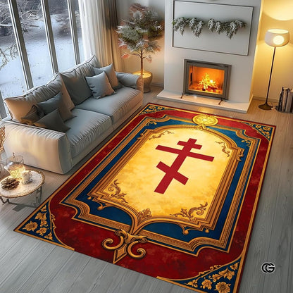 Personalized Orthodox Christian Area Rug, Custom Eastern Orthodox Russian Greek Byzantine Non-Slip Rug for Women Men, IC XC Nika Cross Mat for Living Room, Bedroom, Church Decor (D5)