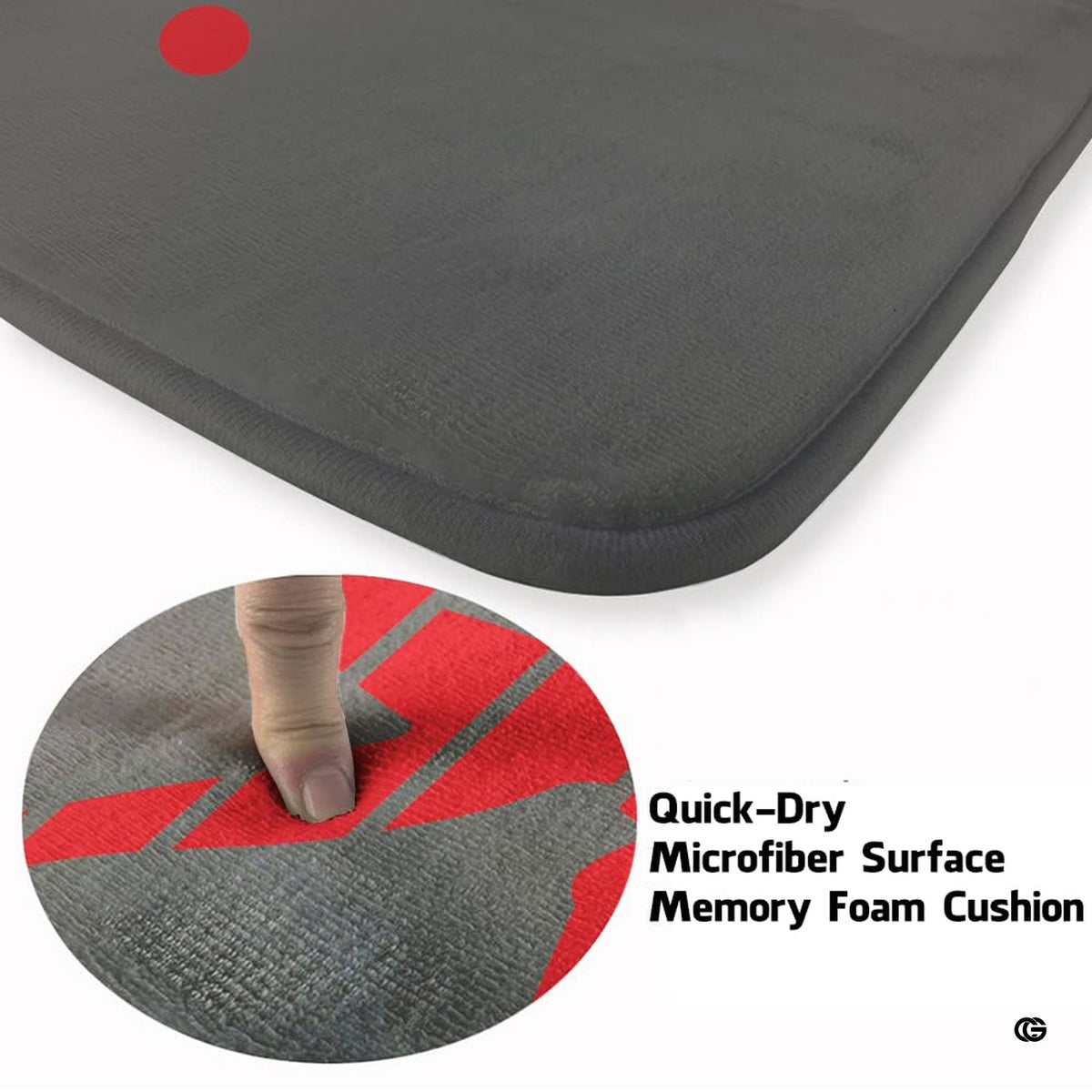 Close-up of circular baseball artwork and red stitching details on a charcoal rug.