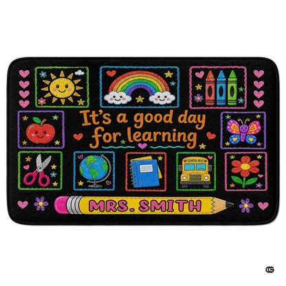 Personalized Teacher Classroom Rug, Custom Back to School Welcome Mat with Name, Kindergarten Preschool Elementary Decor, Composition Notebook Carpet (A05)