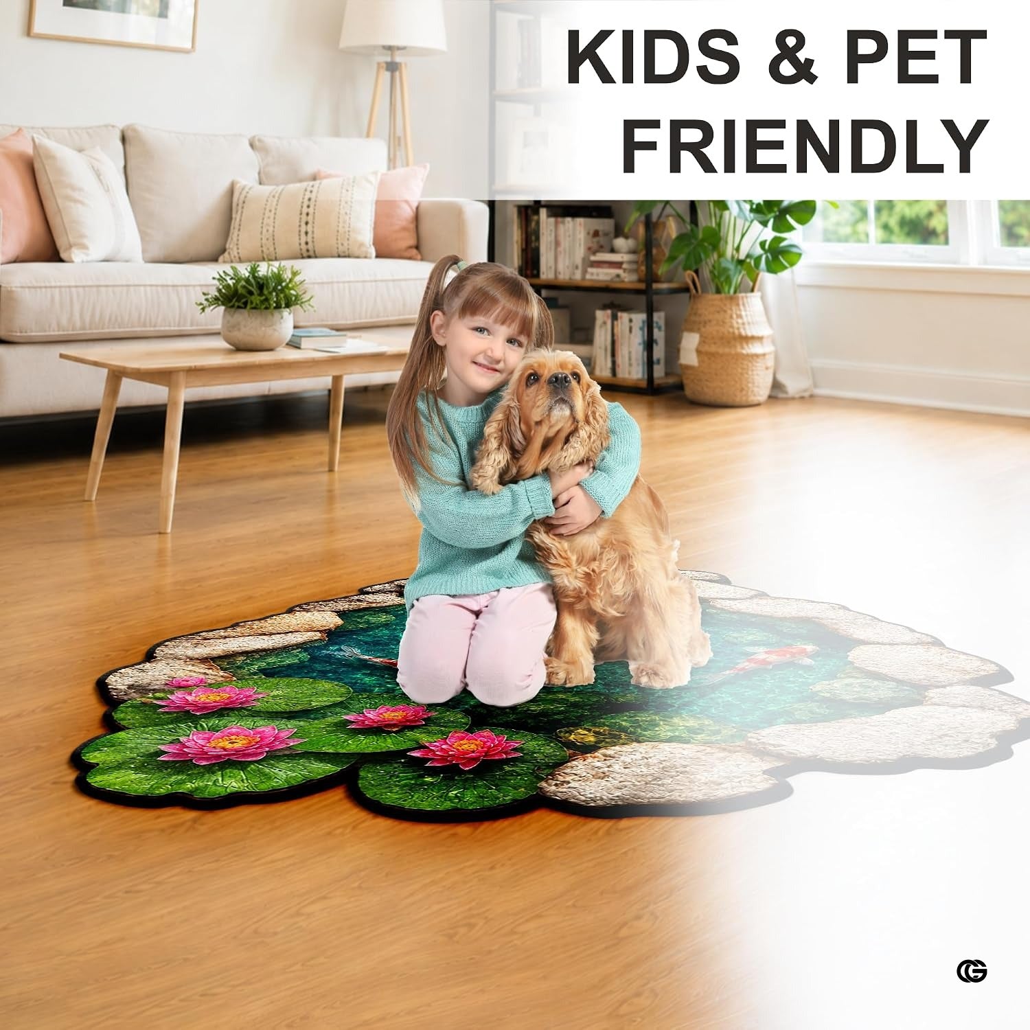 Custom Japanese Koi Fish Shaped Area Rug, Personalized 3D Optical Illusion Koi Pond Lotus Non Slip Washable Shaped Floor Mat, Fish Pond Rugs for Bedroom Living Room Decor (1, D3)