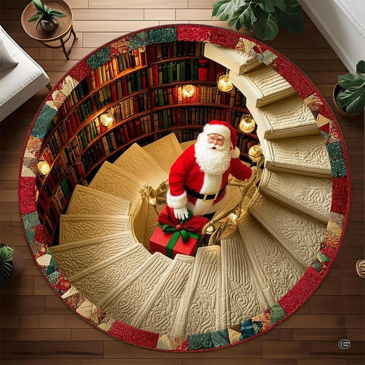 Santa spiral staircase library 3d illusion area rug - view 1