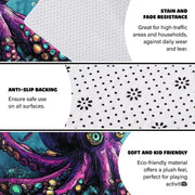 Soft low-pile microfiber surface texture on purple octopus marine area rug - thumbnail image 3 of 7