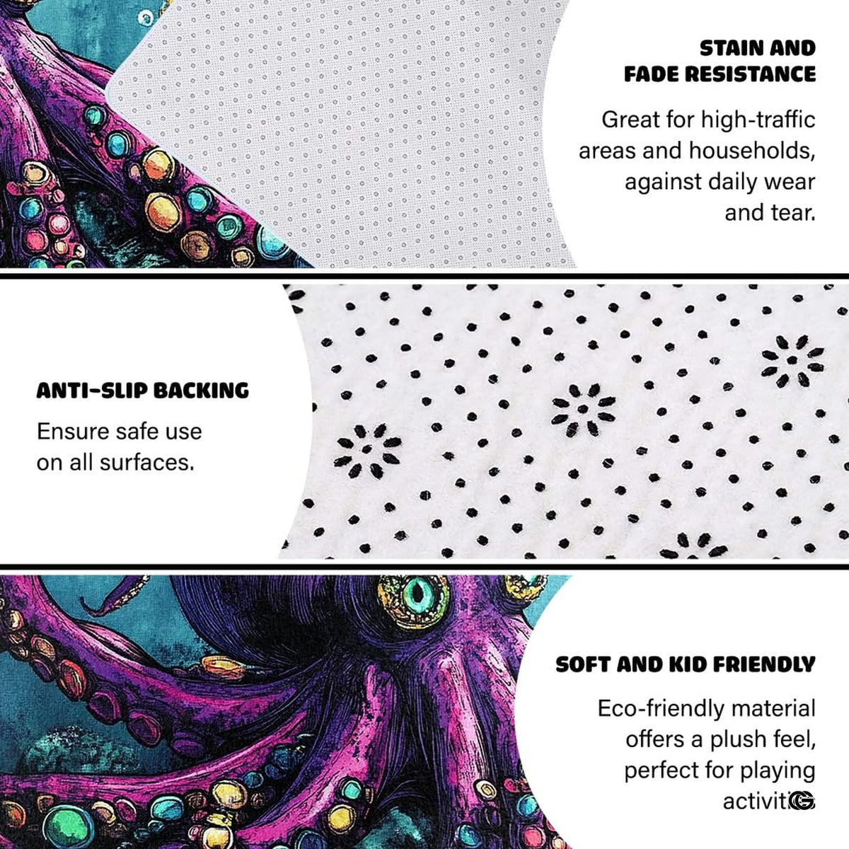 Soft low-pile microfiber surface texture on purple octopus marine area rug - image 3 of 7
