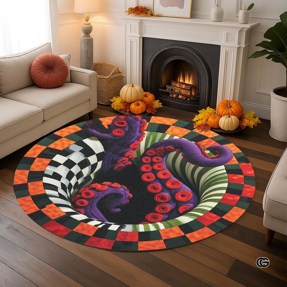 Custom Halloween 3D Effect Optical Illusion Spooky Round Rug (D4)