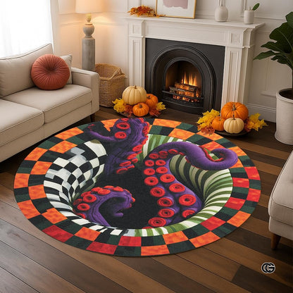 Custom Halloween 3D Effect Optical Illusion Spooky Round Rug (D4)