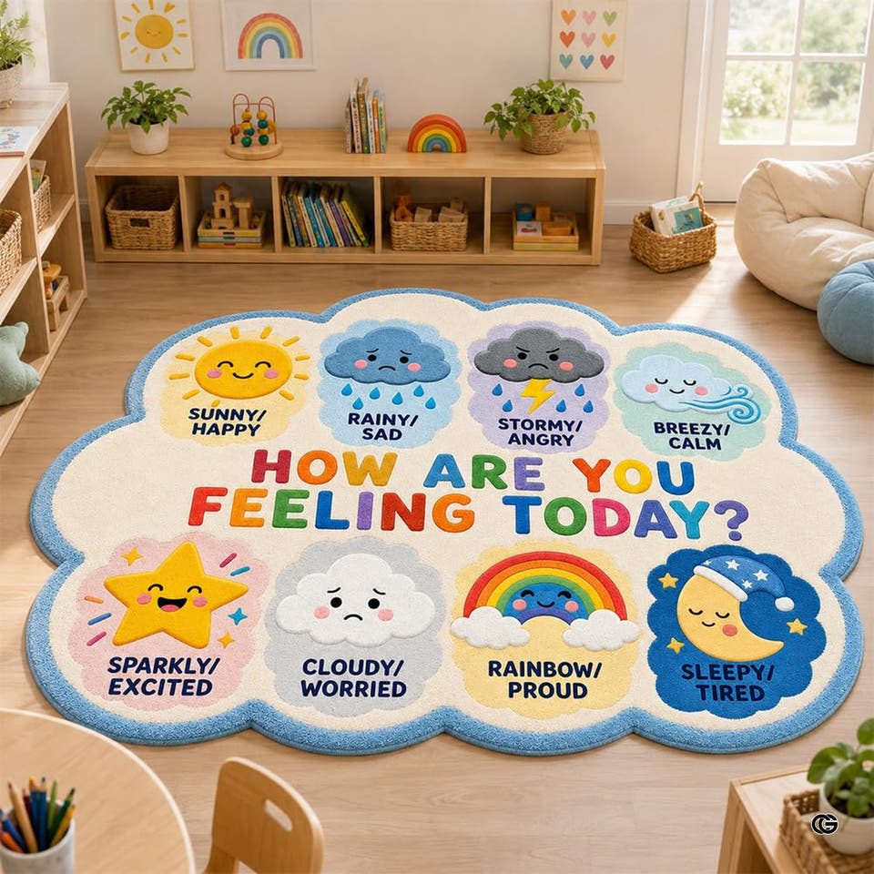 Weather moods scalloped cloud classroom area rug - view 1