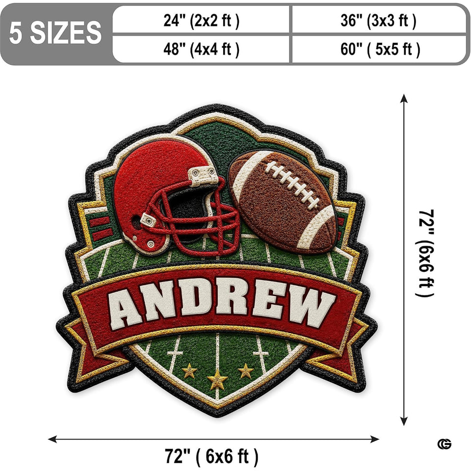 Personalized Football Shaped Rug, Non-Slip Washable Sport Carpet (A01)