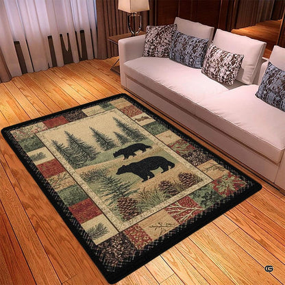 Close-up view of the soft microfiber surface, bear silhouettes, and pinecone details - thumbnail image 3 of 5