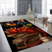 Cozy sleeping red dragon on vintage storybooks with teacup and baby dragons area rug. - thumbnail image 6 of 8