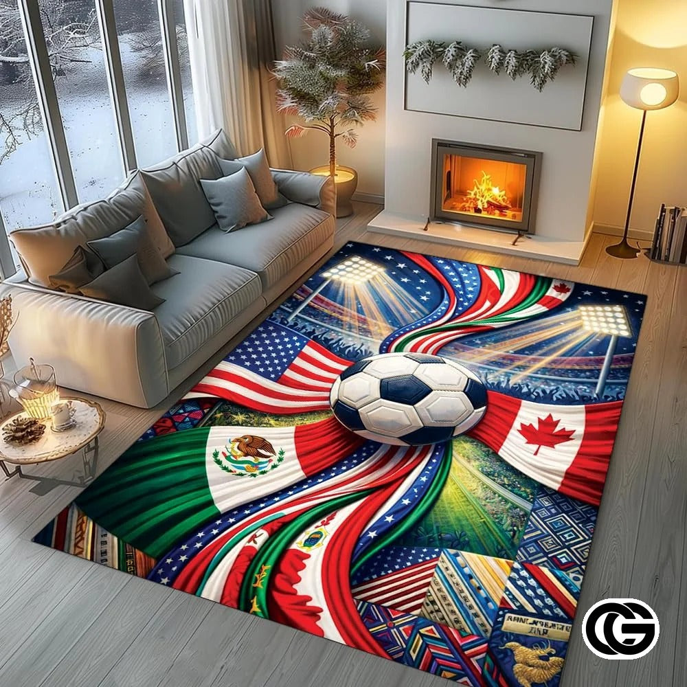 Personalized Soccer Doormat with Trophy and World Flags