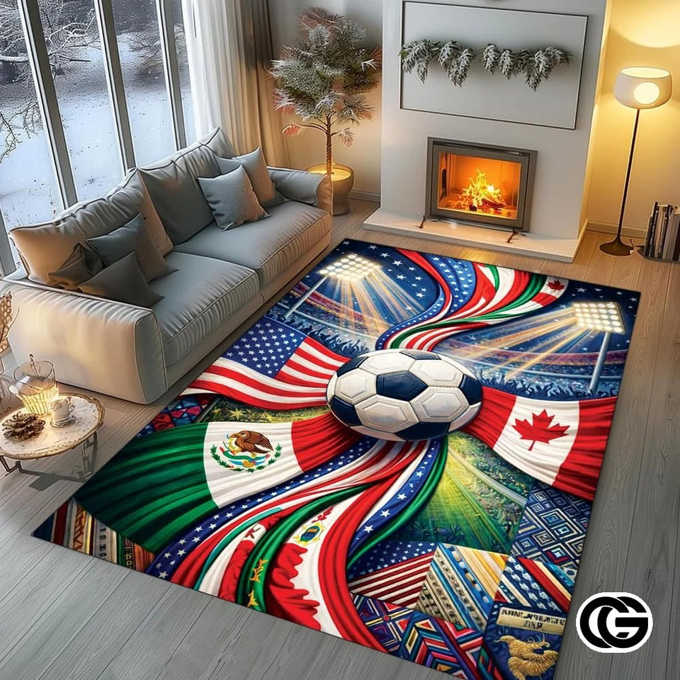 Personalized Soccer Doormat with Trophy and World Flags