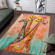 Modern living room setting displaying the colorful sunset giraffes area rug - thumbnail image 1 of 7
