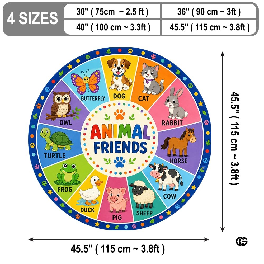 Wheel of Feelings and Emotions Round Rug, Educational Mental Health Rug for Classroom, Educational Animal Shape School Mat, Back to School Gift (Animal)