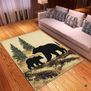 Detailed view of evergreen foliage and bear silhouettes on a textured nature rug - thumbnail image 3 of 5