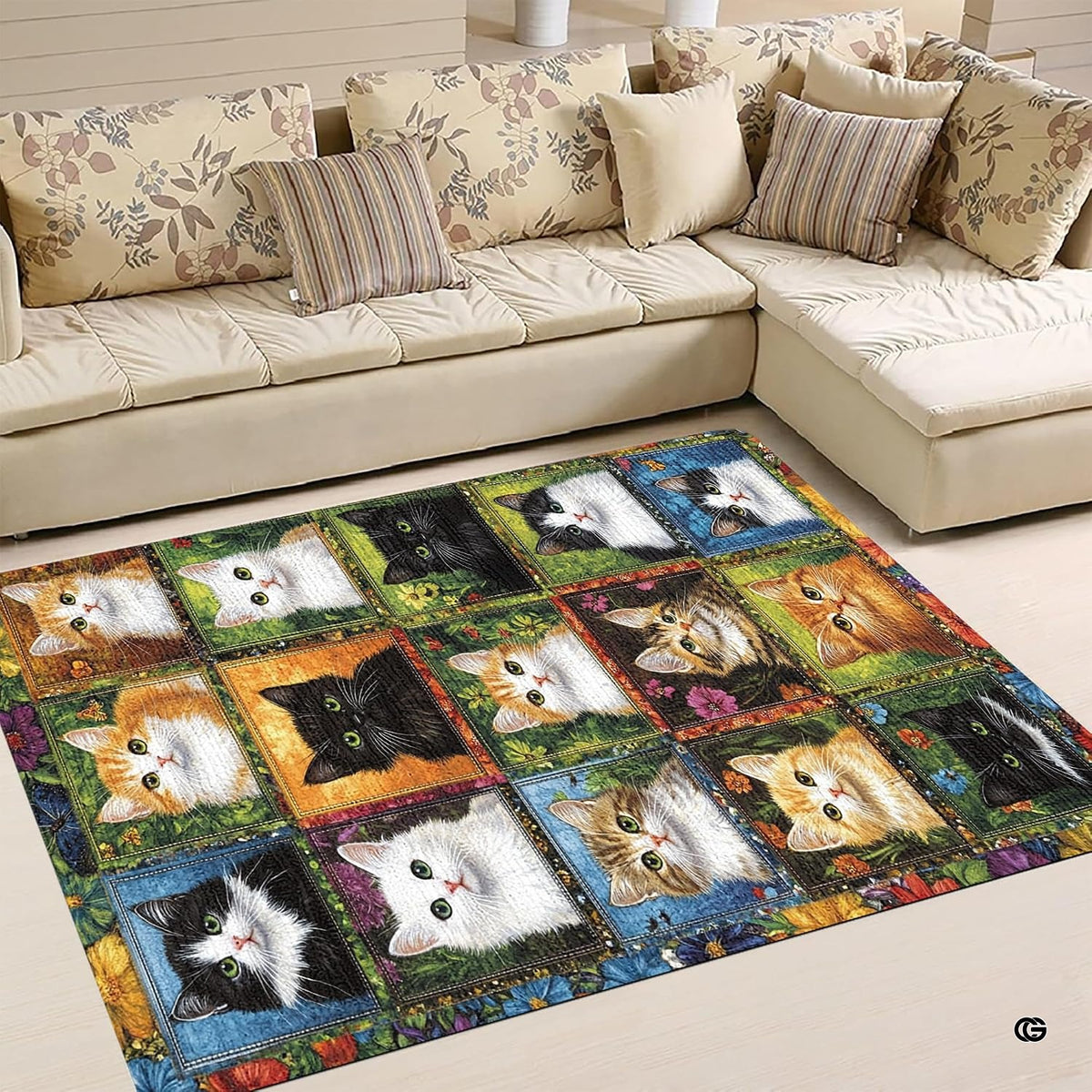 Living room styling with the spice grid area rug positioned on wooden flooring. - image 4 of 5