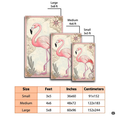 Detailed view of pink wading bird artwork and sea lavender botanical sprigs on parchment floor accent. - thumbnail image 2 of 7