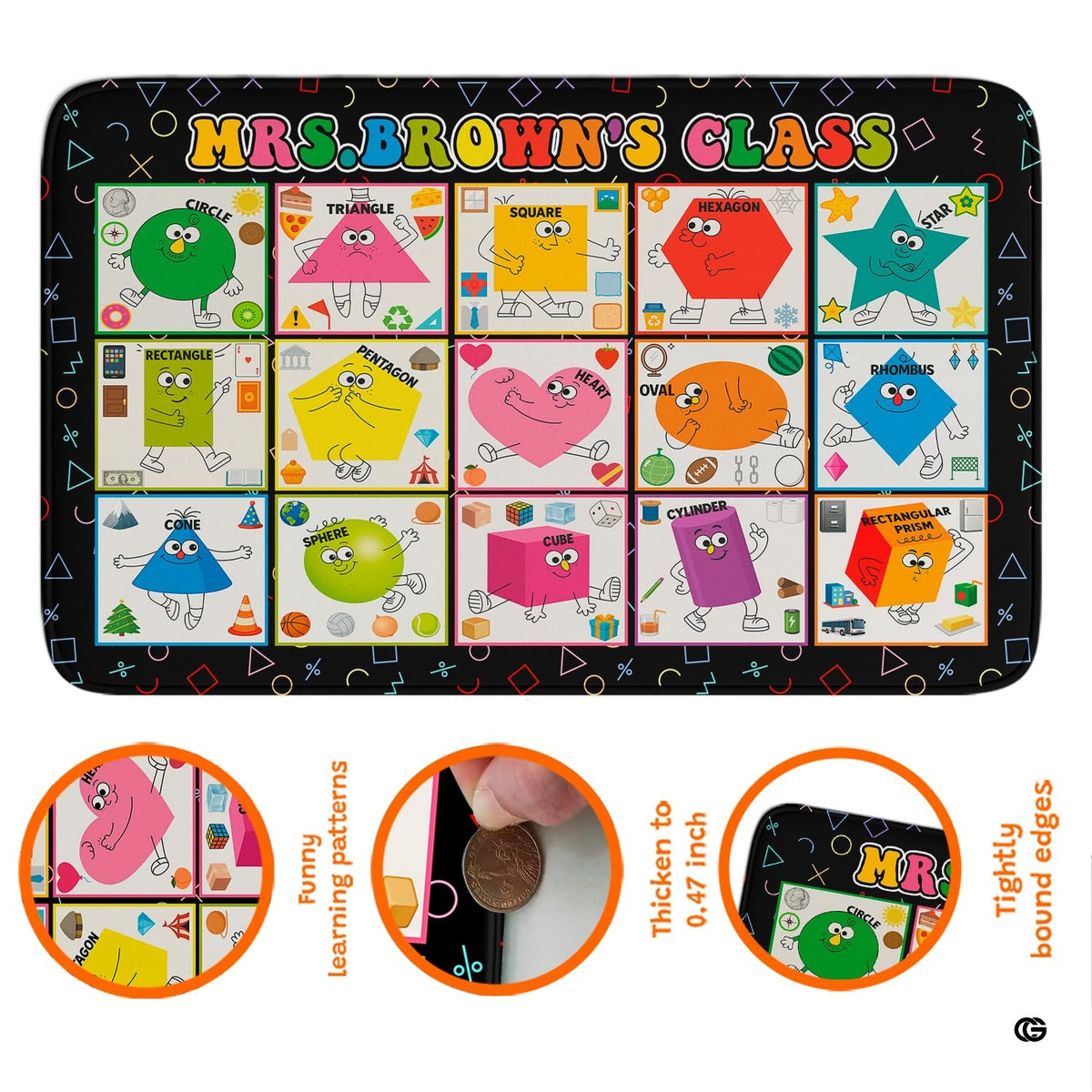 Close-up view of the soft microfiber surface and colorful shape character illustrations - image 3 of 9