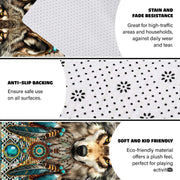 Bedroom layout showing the southwestern wolf rug near wooden furnishings - thumbnail image 6 of 7