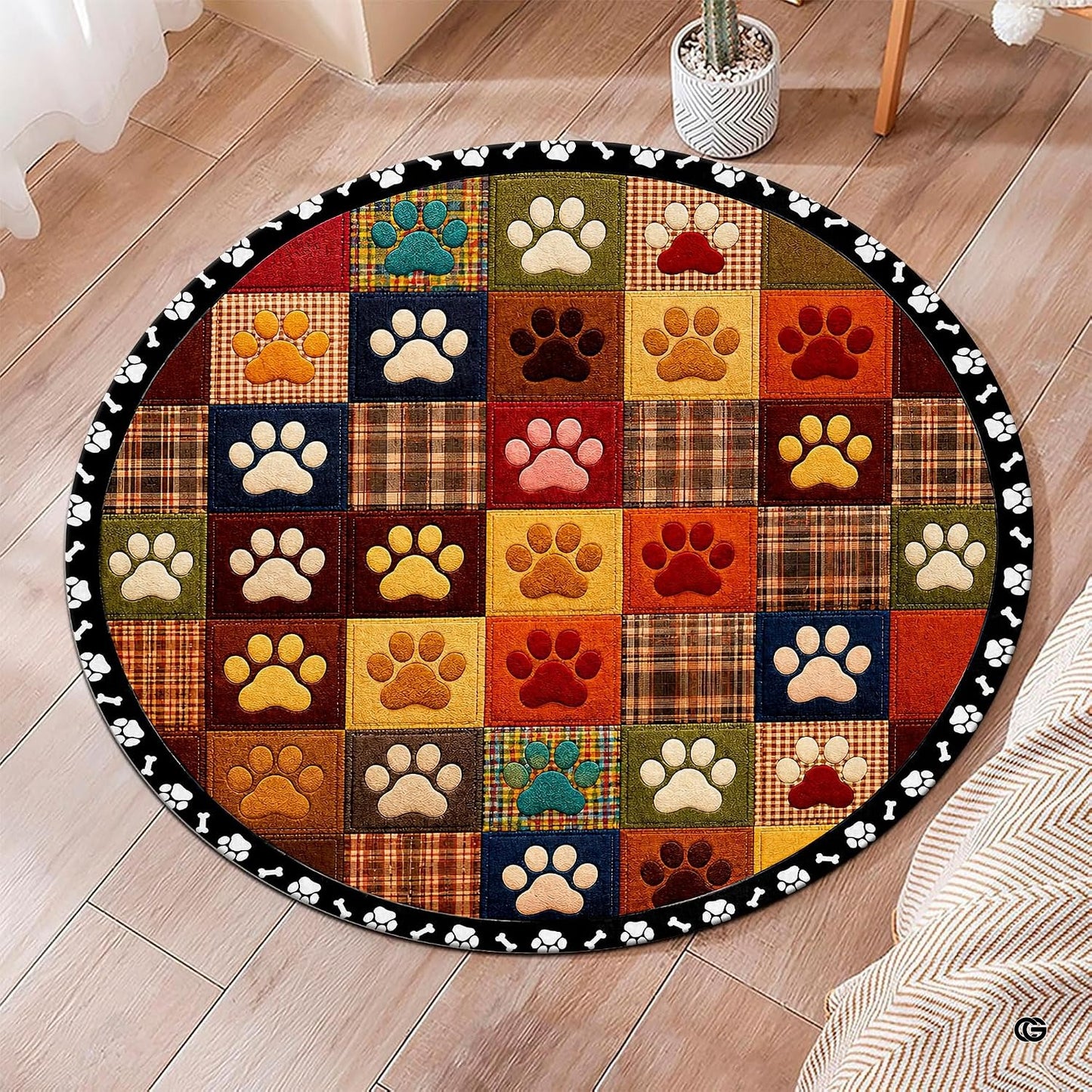 Custom Dog Paw Round Rug Patchwork Area Rug for Pet Lovers (1, A1)