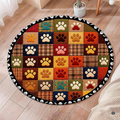 Custom Dog Paw Round Rug Patchwork Area Rug for Pet Lovers (1, A1)