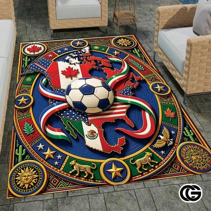 Personalized Soccer Welcome Mat with Custom Name and Trophy - D3