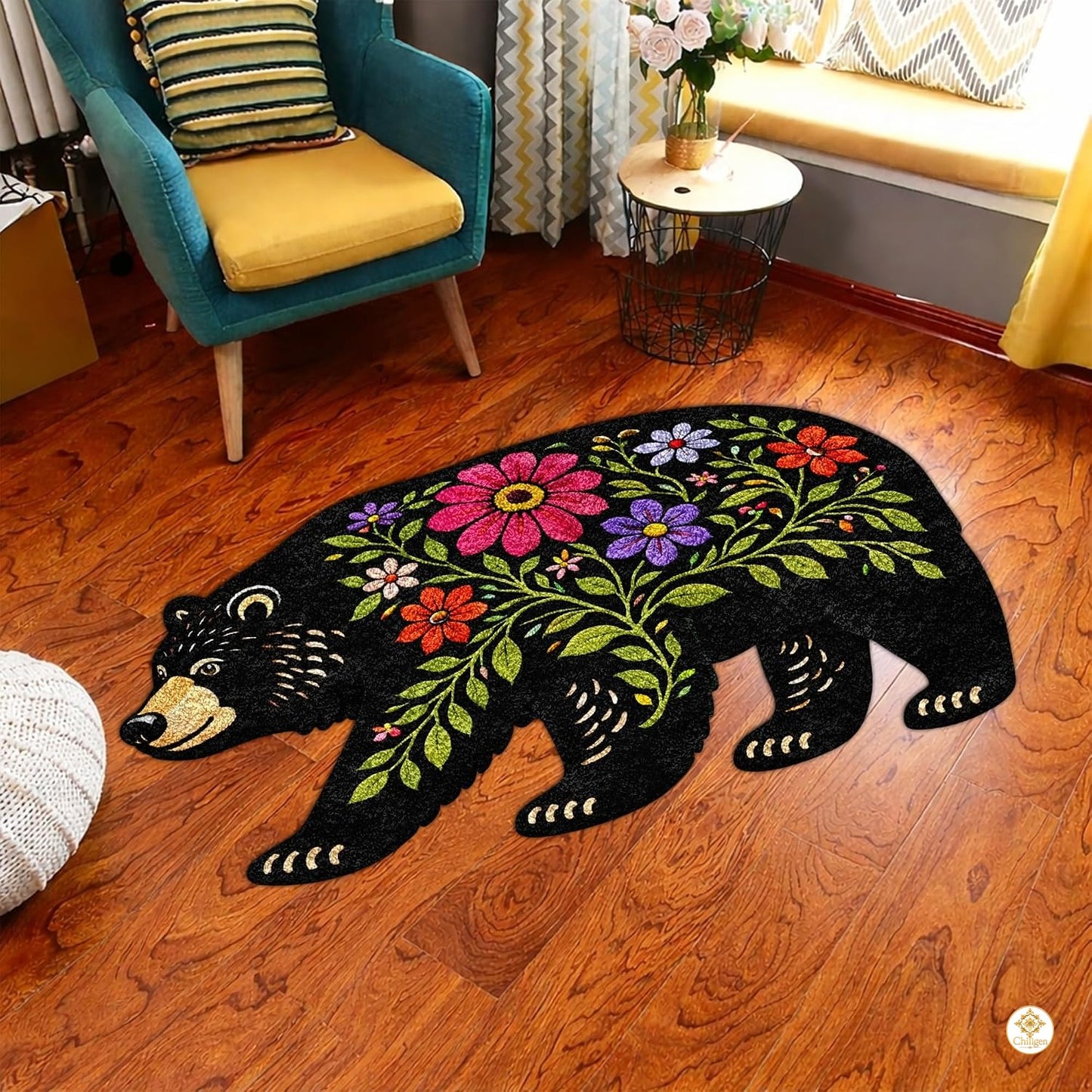 Custom Bear Paw Print Welcome Mat with Soft Plush and Non Slip Backing - A5