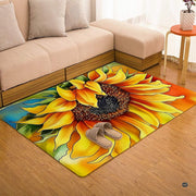 Overhead flat view of rectangular watercolor botanical sunflower area rug - thumbnail image 7 of 7