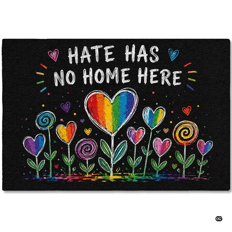 Personalized Pride Rainbow Doormat, LGBTQ Welcome Mat, Inclusive Front Porch Decor, Colorful Entryway Rug, Indoor Outdoor Floor Mat (Hate Verse)