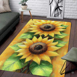 Oil painting twin sunflowers living room area rug with textured golden petals