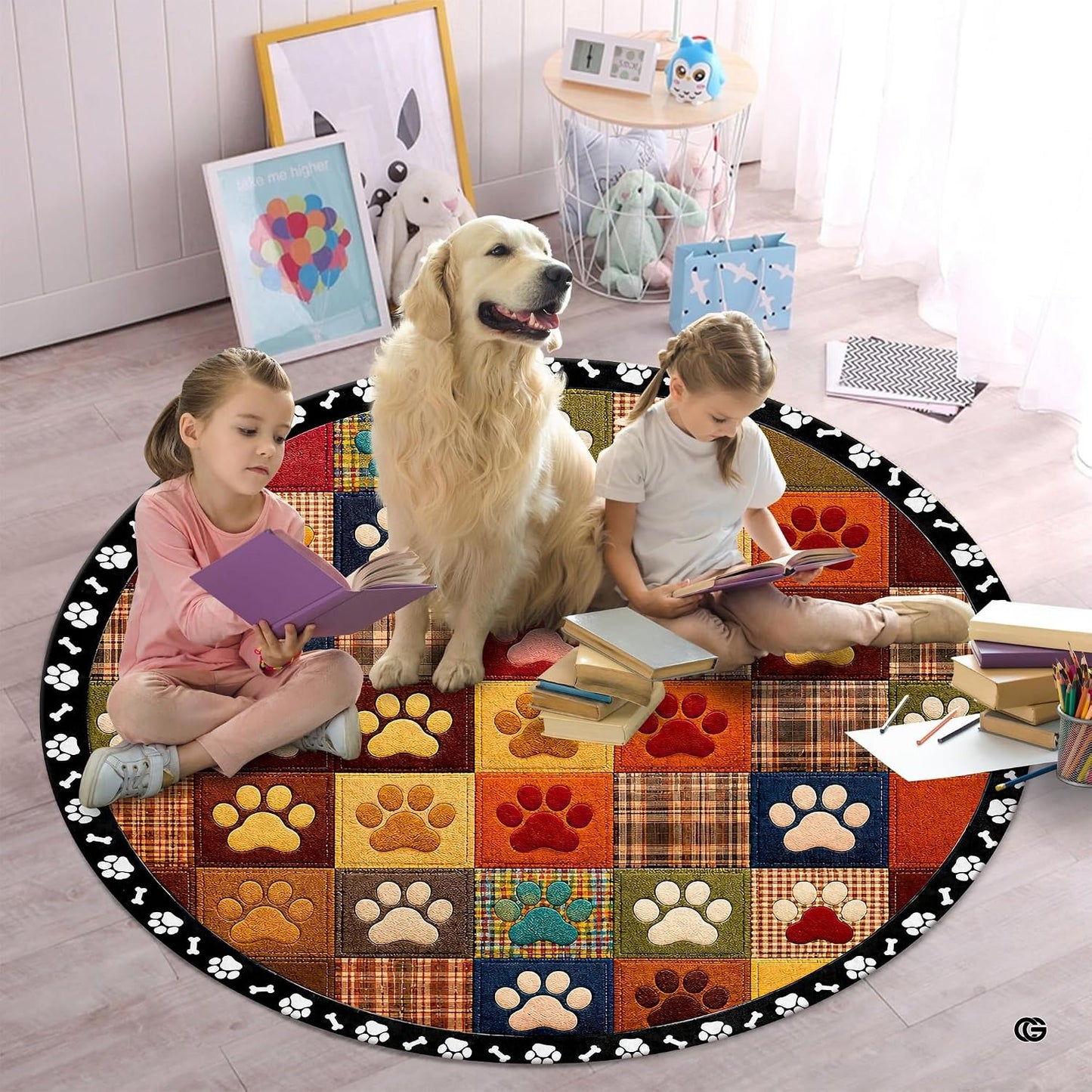 Custom Dog Paw Round Rug Patchwork Area Rug for Pet Lovers (1, A1)
