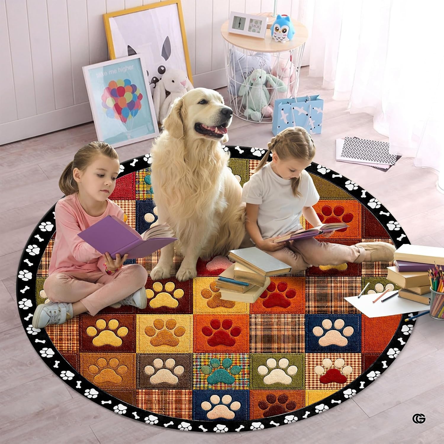 Custom Dog Paw Round Rug Patchwork Area Rug for Pet Lovers (1, A1)