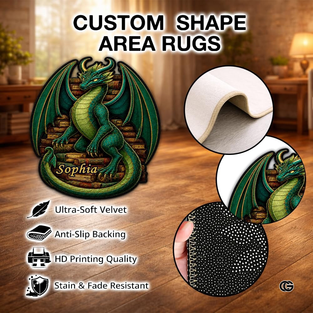 Custom Dragon Shaped Area Rug, Personalized Library Western Dragon Shaped Floor Mat Book Rug, Non-Slip Reading Room Carpet for Living Room, Bedroom, Dorm, Kids Room, Fans Lover (D10)
