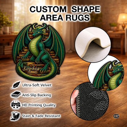 Custom Dragon Shaped Area Rug, Personalized Library Western Dragon Shaped Floor Mat Book Rug, Non-Slip Reading Room Carpet for Living Room, Bedroom, Dorm, Kids Room, Fans Lover (D10)