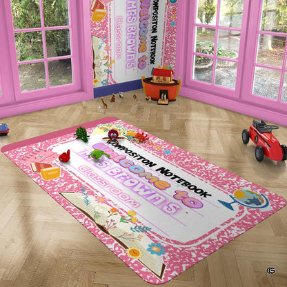 Reading nook layout showing the pink rug beside books and seating - thumbnail image 6 of 6
