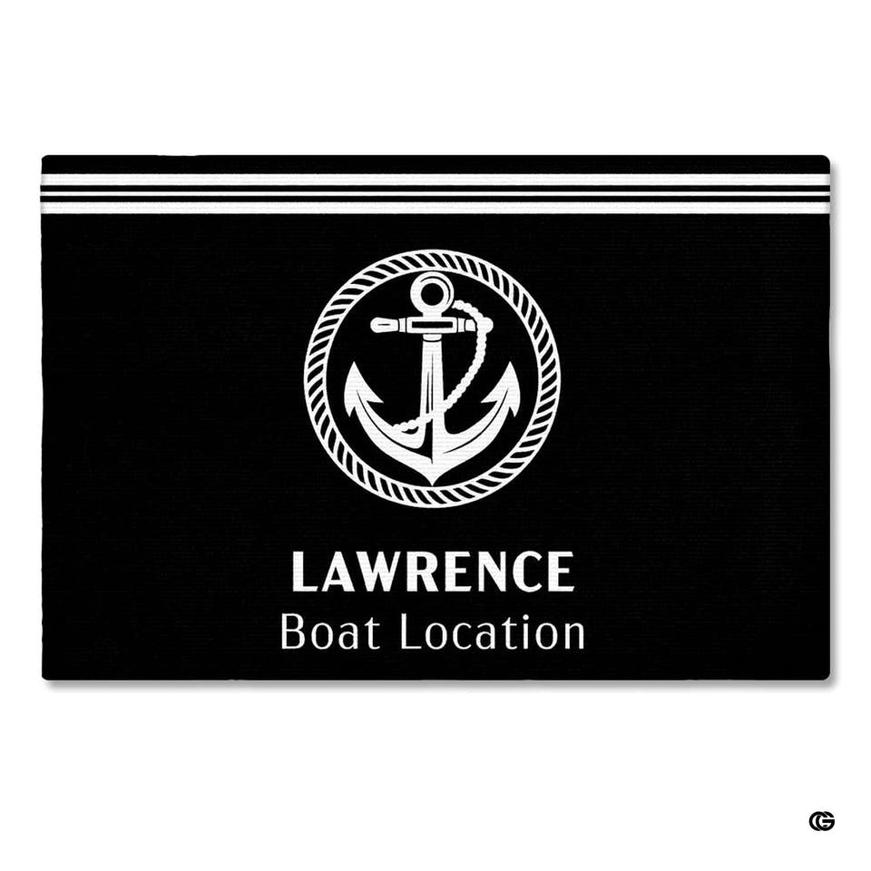 Personalized Nautical Doormat with Boat Name & Location – Custom Anchor Welcome Mat for Fishing Boat, Yacht, or Dock – Outdoor Indoor Floor Rug for Cabin, Ship (Nautical 12)