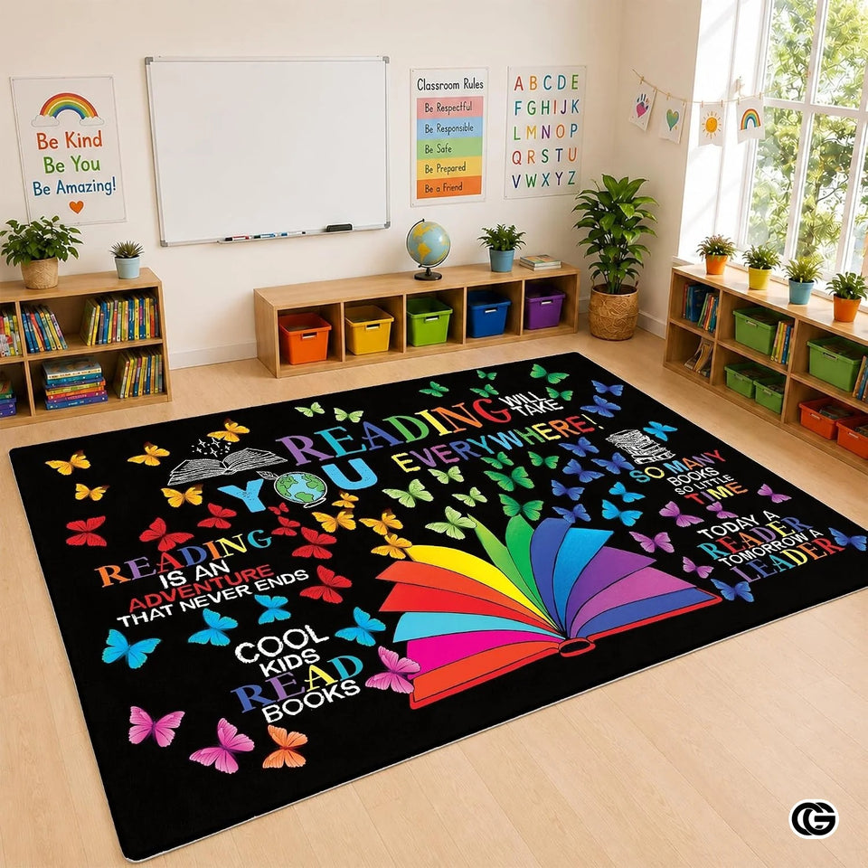 Custom Reading Corner Rug with Name for School Library and Book Nook